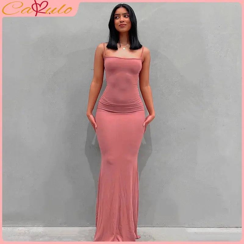 Satin Slip Sleeveless Backless Maxi Dress - Pink / 6 - Pink / 8 - Pink / 10 - Pink / 12 - Pink / 14