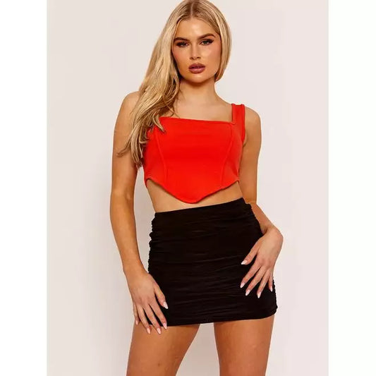 Scrunch Back Slinky Ruched Mini Skirt